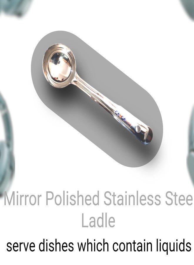 GANGAMETAL طقم ملاعق جانجاميتال مكون من 5 قطع للمطبخ | طقم ملاعق تقديم | أدوات مطبخ للطبخ المنزلي | ملعقة كبيرة، مغرفة، مغرفة، ملعقة تقليب مرنة، ملعقة أرز | لون فضي - Image 4